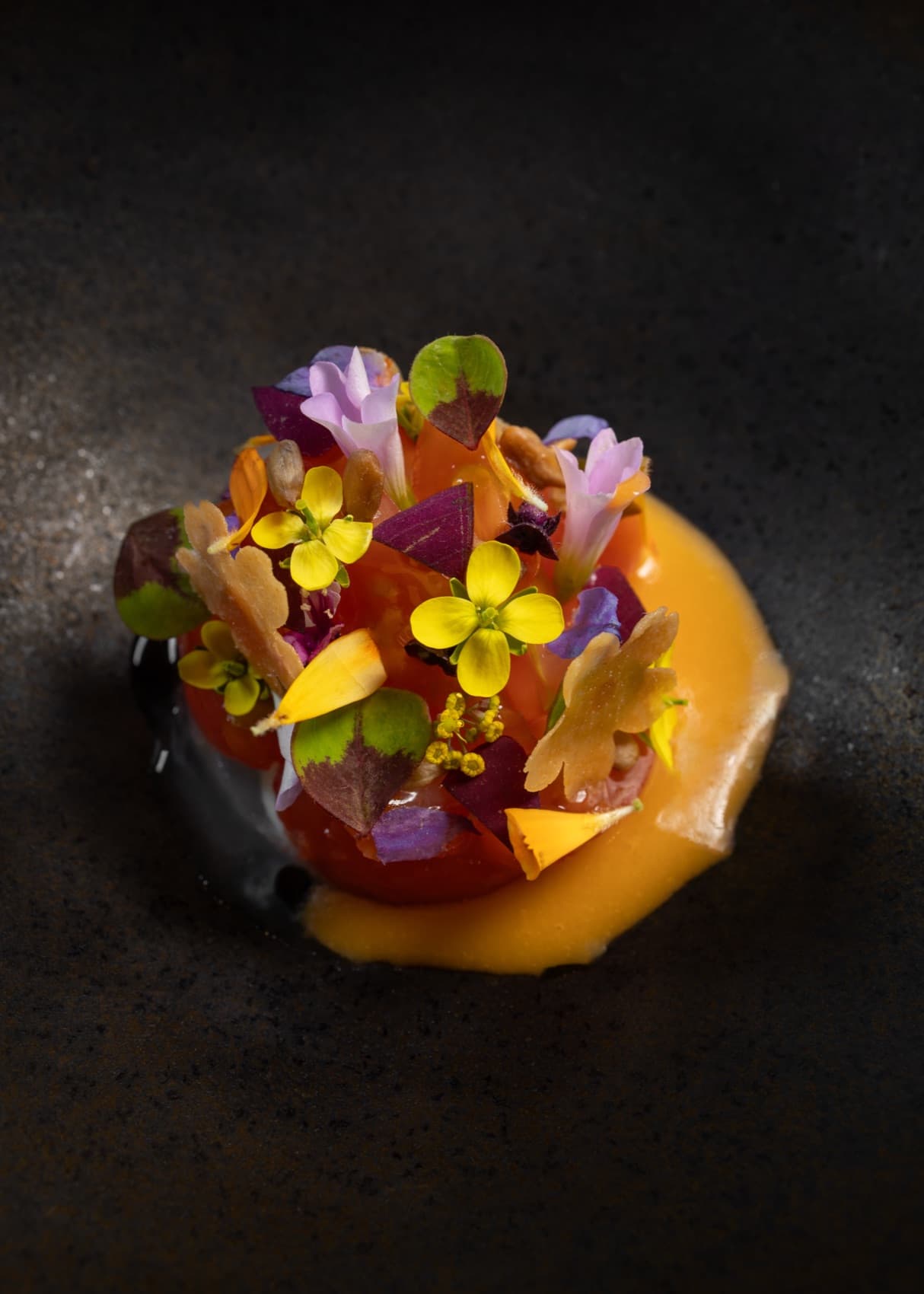 A course dressed with garden flowers